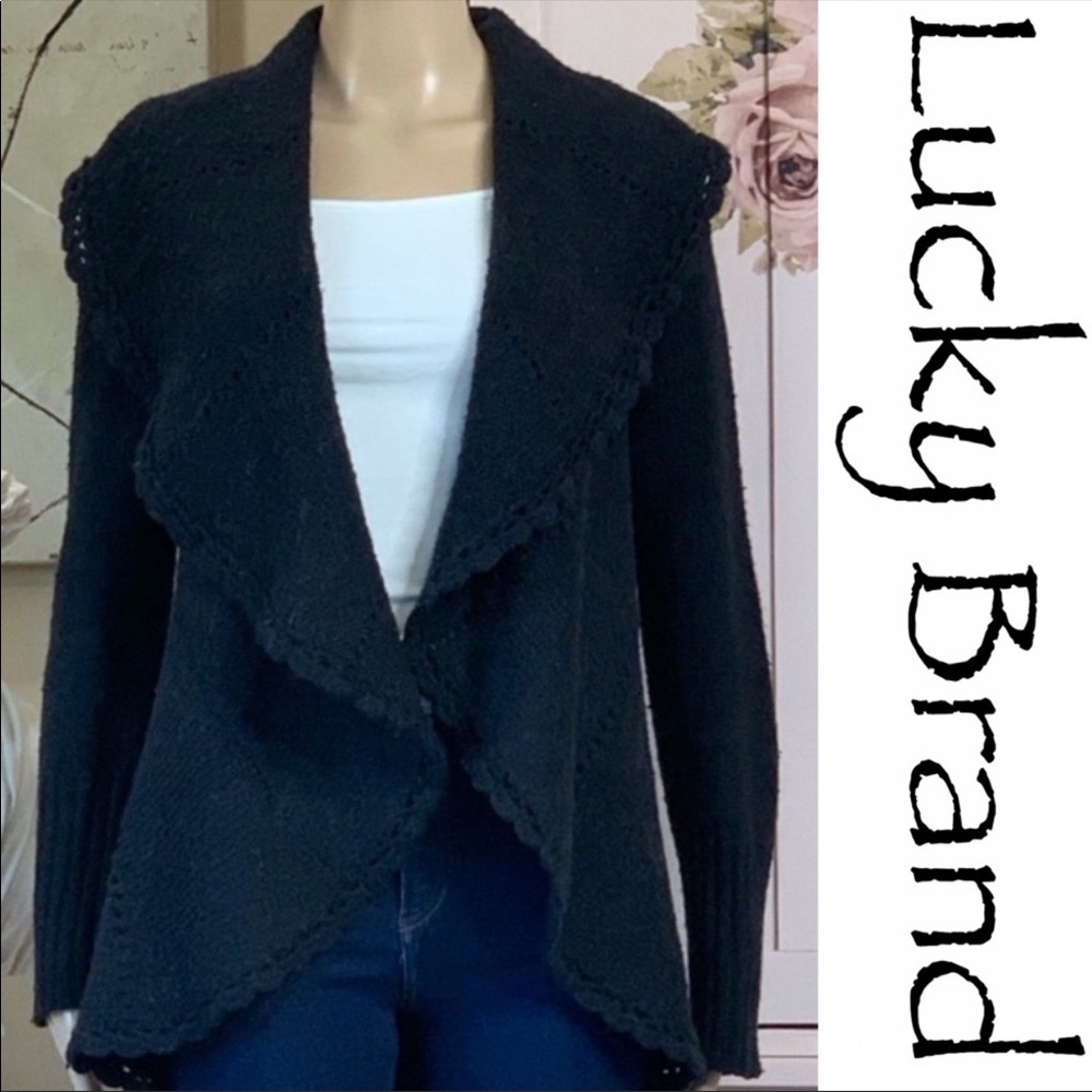 LUCKY Charcoal Black Shawl Sweater M